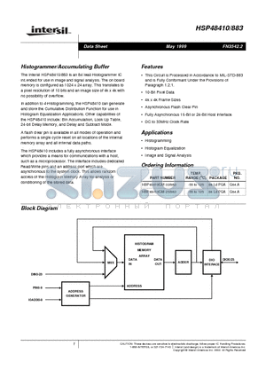 HSP48410/883 datasheet - Histogrammer/Accumulating Buffer