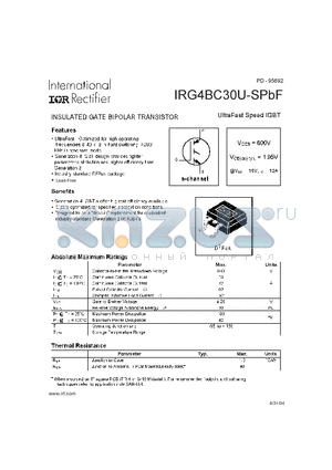 IRG4BC30U-SPBF datasheet - INSULATED GATE BIPOLAR TRANSISTOR