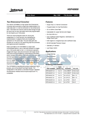 HSP48908 datasheet - Two Dimensional Convolver