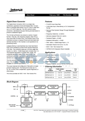 HSP50016JC-52 datasheet - Digital Down Converter