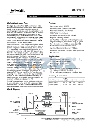 HSP50110_01 datasheet - Digital Quadrature Tuner