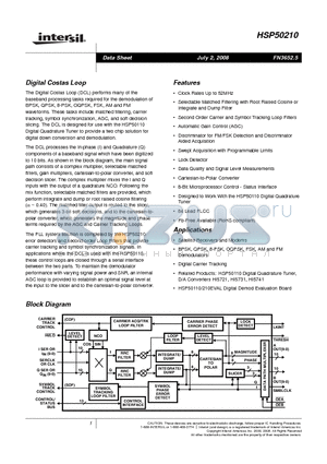 HSP50210 datasheet - Digital Costas Loop