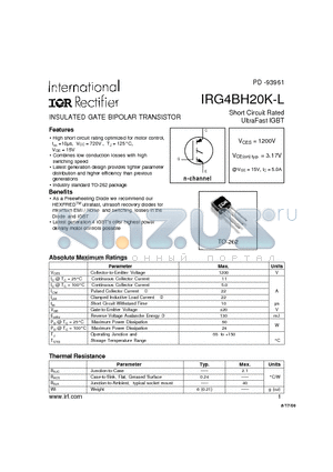 IRG4BH20K-L datasheet - INSULATED GATE BIPOLAR TRANSISTOR