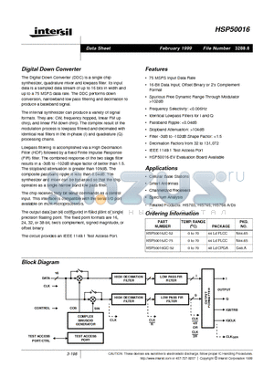 HSP50016 datasheet - Digital Down Converter