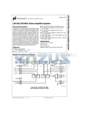 LM1202 datasheet - LM1202 230 MHz Video Amplifier System