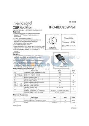 IRG4IBC20W_04 datasheet - INSULATED GATE BIPOLAR TRANSISTOR