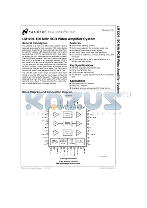 LM1204 datasheet - 150 MHz RGB Video Amplifier System