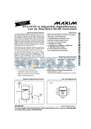 MAX651CPA datasheet - 5V/3.3V/3V or Adjustable, High-Efficiency,