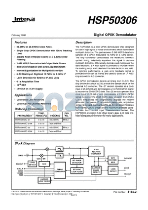 HSP50306 datasheet - Digital QPSK Demodulator