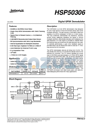 HSP50306 datasheet - Digital QPSK Demodulator