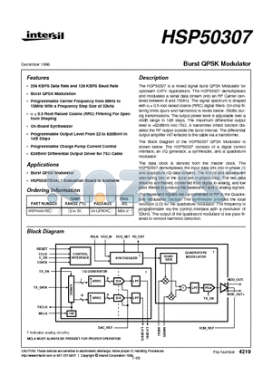 HSP50307 datasheet - Burst QPSK Modulator