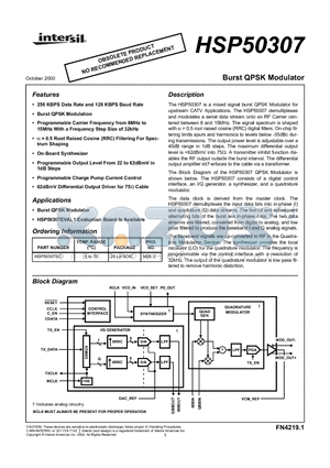 HSP50307_00 datasheet - Burst QPSK Modulator