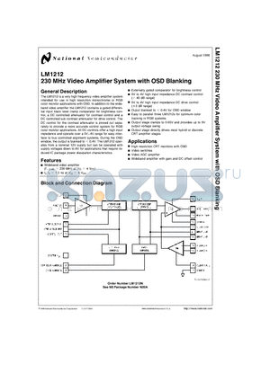 LM1212 datasheet - 230 MHz Video Amplifier System with OSD Blanking