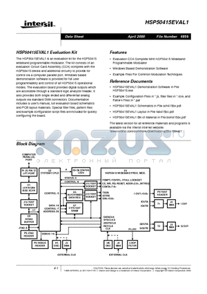 HSP50415EVAL1 datasheet - HSP50415EVAL1 Evaluation Kit