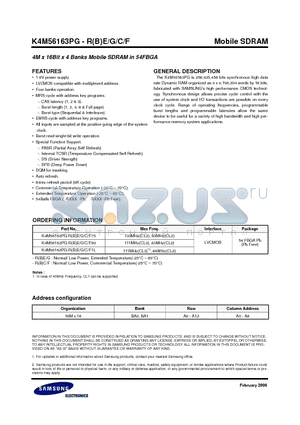 K4M56163PG-BC90 datasheet - 4M x 16Bit x 4 Banks Mobile SDRAM in 54FBGA