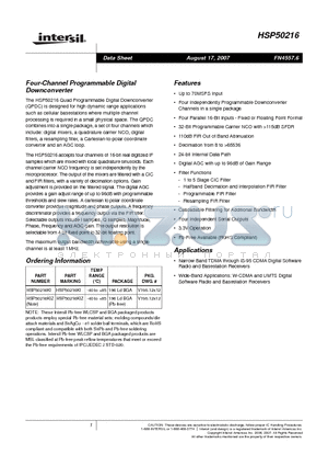 HSP50216KIZ datasheet - Four-Channel Programmable Digital Downconverter