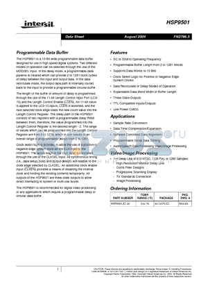 HSP9501 datasheet - Programmable Data Buffer