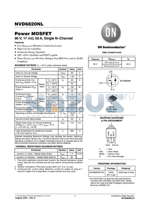 NVD6820NLT4G datasheet - Power MOSFET 90 V, 17 m, 50 A, Single N.Channel