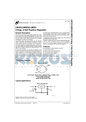 LM123 datasheet - 3-Amp, 5-Volt Positive Regulator