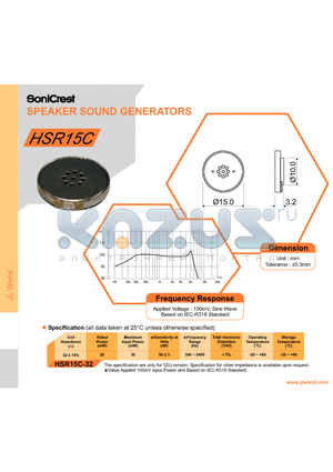 HSR15C datasheet - SPEAKER SOUND GENERATORS