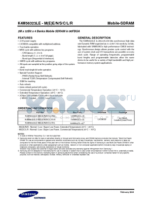 K4M56323LE datasheet - 2M x 32Bit x 4 Banks Mobile SDRAM in 90FBGA