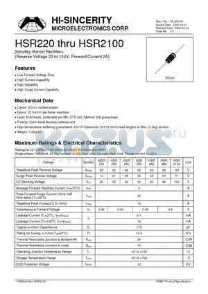 HSR2XXX datasheet - Schottky Barrier Rectifiers