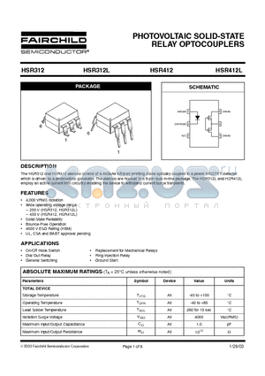 HSR312 datasheet - PHOTOVOLTAIC SOLID-STATE RELAY OPTOCOUPLERS