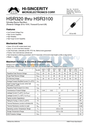 HSR3XXX datasheet - Schottky Barrier Rectifiers