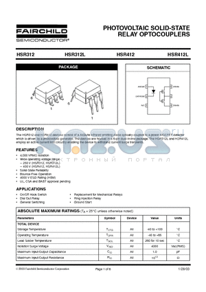 HSR412 datasheet - PHOTOVOLTAIC SOLID-STATE RELAY OPTOCOUPLERS