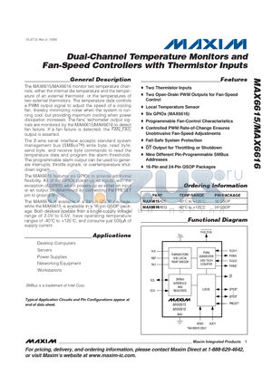 MAX6616AEG datasheet - Dual-Channel Temperature Monitors and Fan-Speed Controllers with Thermistor Inputs