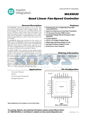 MAX6620ATI+ datasheet - Quad Linear Fan-Speed Controller