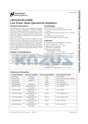 LM124AJRQMLV datasheet - Low Power Quad Operational Amplifiers