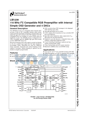 LM1238 datasheet - 110 MHz I2C Compatible RGB Preamplifier with Internal Simple OSD Generator and 4 DACs