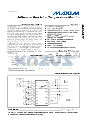 MAX6622UE9A datasheet - 5-Channel Precision Temperature Monitor