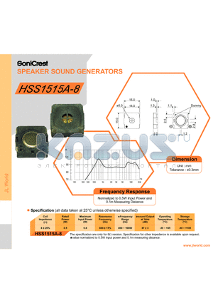 HSS1515A-8 datasheet - SPEAKER SOUND GENERATORS