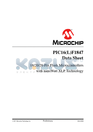 PIC16LF1847 datasheet - 18/20/28-Pin Flash Microcontrollers with nanoWatt XLP Technology