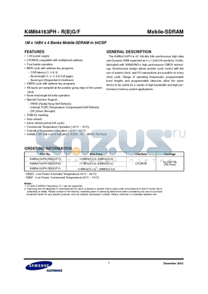 K4M64163PH-RBF75 datasheet - 1M x 16Bit x 4 Banks Mobile SDRAM in 54CSP