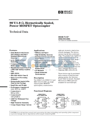 HSSR-7111 datasheet - 90 V/1.0 W, Hermetically Sealed, Power MOSFET Optocoupler