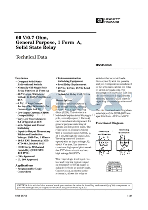 HSSR-8060 datasheet - 60 V/0.7 Ohm, General Purpose, 1 Form A, Solid State Relay