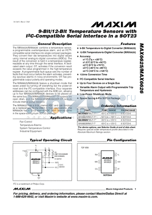 MAX6625RMUT-T datasheet - 9-Bit/12-Bit Temperature Sensors with I2C-Compatible Serial Interface in a SOT23