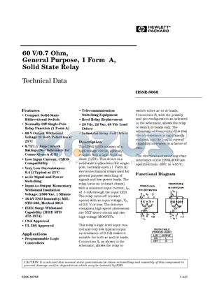 HSSR-8400 datasheet - 60 V/0.7 Ohm, General Purpose, 1 Form A, Solid State Relay