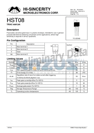 HST08 datasheet - TRIAC 600V,8A