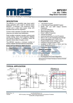 MP2351 datasheet - 1.5A, 23V, 1.4MHz Step-Down Converter