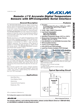 MAX6628MTA datasheet - Remote 1`C Accurate Digital Temperature Sensors with SPI-Compatible Serial Interface