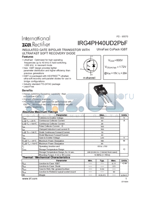 IRG4PH40UD2PBF datasheet - INSULATED GATE BIPOLAR TRANSISTOR WITH ULTRAFAST SOFT RECOVERY DIODE