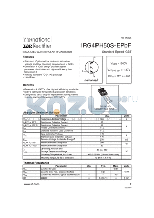 IRG4PH50S-EPBF datasheet - INSULATED GATE BIPOLAR TRANSISTOR