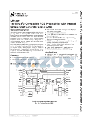 LM1238AAC/NA datasheet - 110 MHz I2C Compatible RGB Preamplifier with Internal Simple OSD Generator and 4 DACs