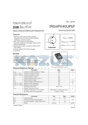 IRG4PH40UPBF datasheet - Ultra Fast Speed IGBT