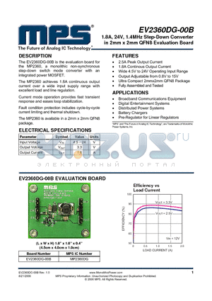 MP2360DG datasheet - 1.8A, 24V, 1.4MHz Step-Down Converter in 2mm x 2mm QFN8 Evaluation Board