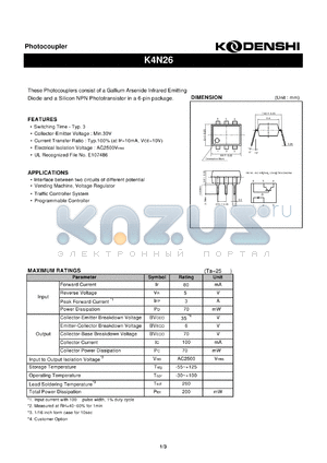 K4N26 datasheet - Photocoupler(These Photocouplers consist of a Gallium Arsenide Infrared Emitting)
